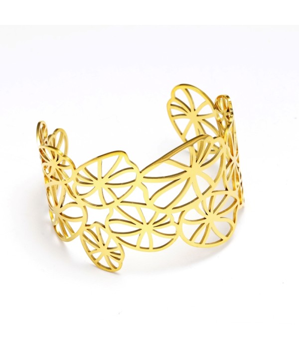 Brazalete ancho dorado de padrón hojas de loto