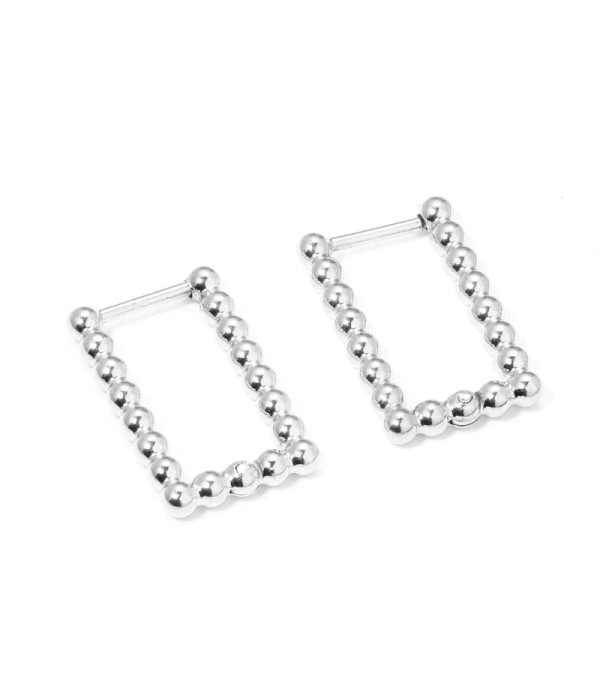Pendientes de aro plateados con secuencia de esferas en...