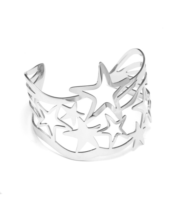 Brazalete ancho plateado de padrón estrellas
