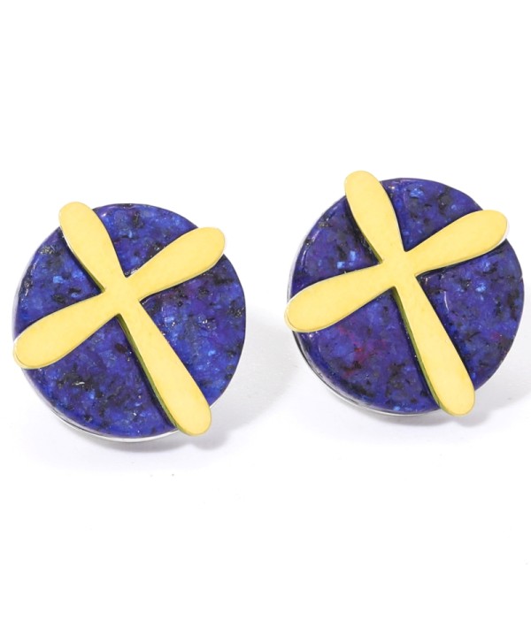 Pendientes doradas con cruz multicolores