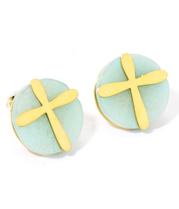 Pendientes doradas con cruz multicolores