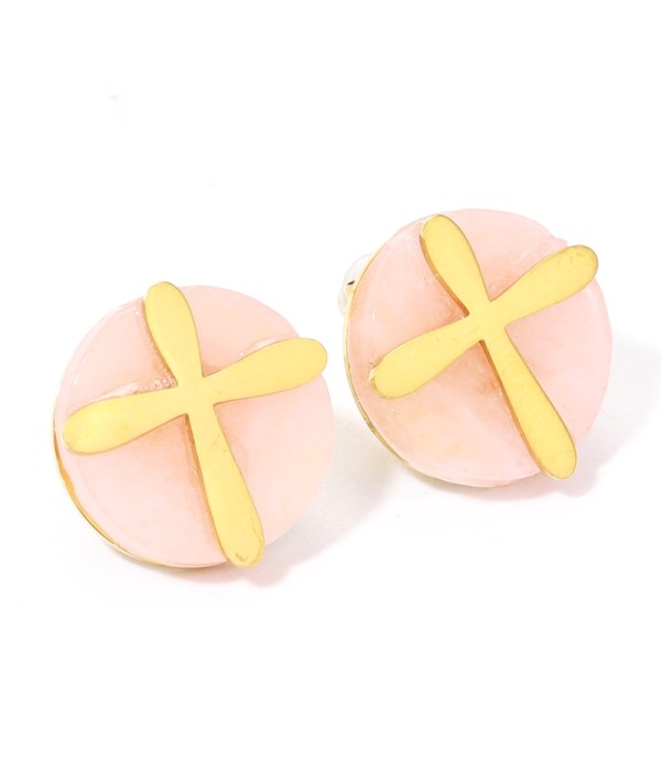 Pendientes doradas con cruz multicolores