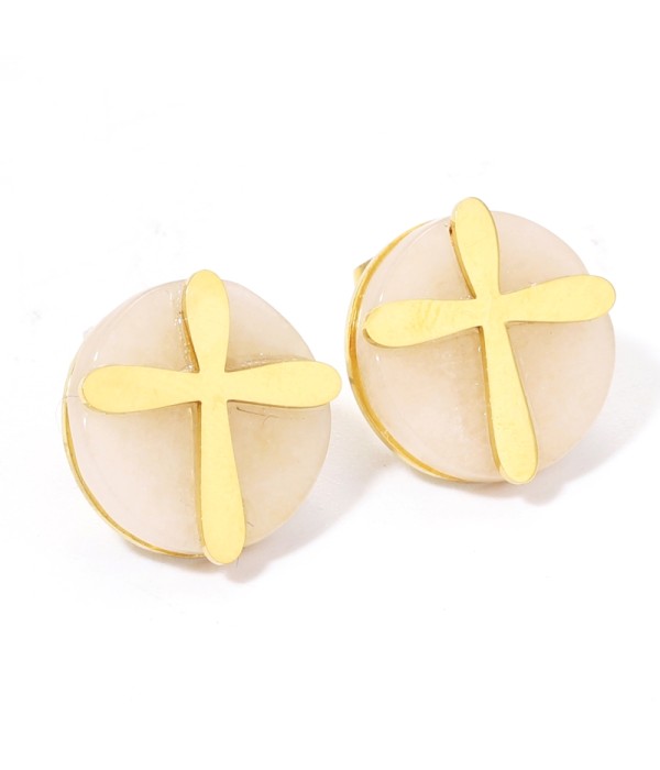 Pendientes doradas con cruz multicolores