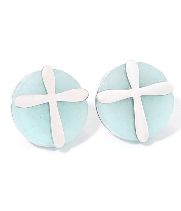 Pendientes plateadas con cruz multicolores