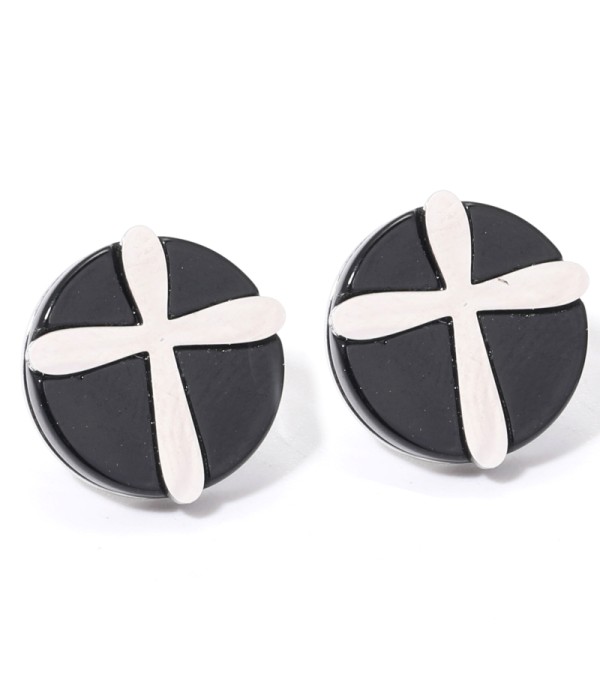 Pendientes plateadas con cruz multicolores