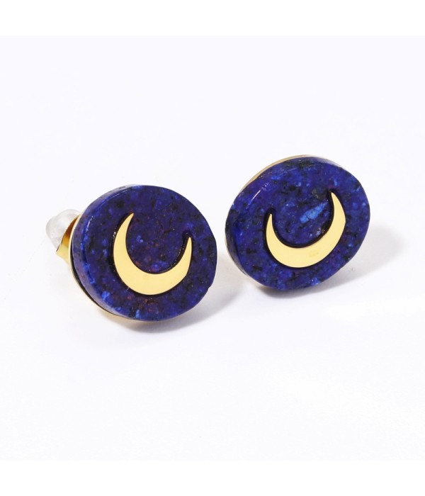 Pendientes doradas con luna multicolores
