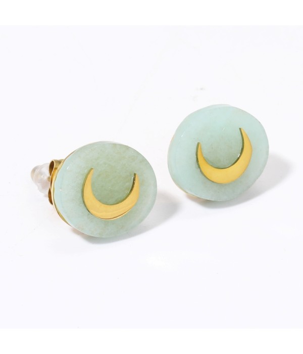 Pendientes doradas con luna multicolores