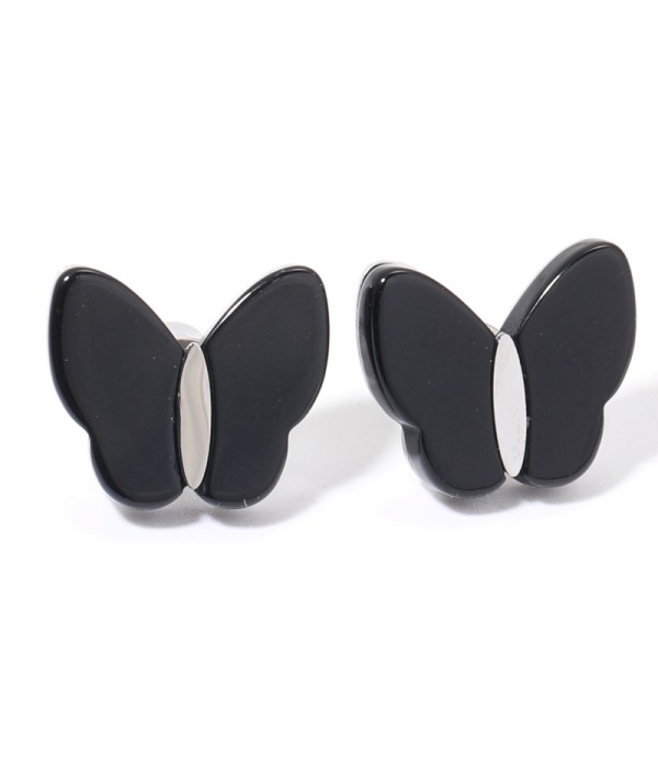 Pendientes plateados con mariposa multicolores