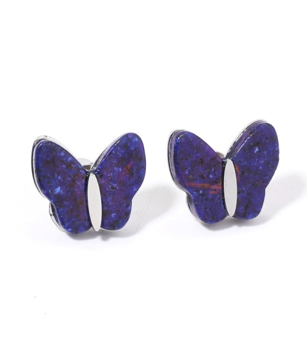 Pendientes plateados con mariposa multicolores