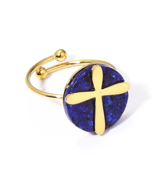 Anillos dorados con cruz multicolores