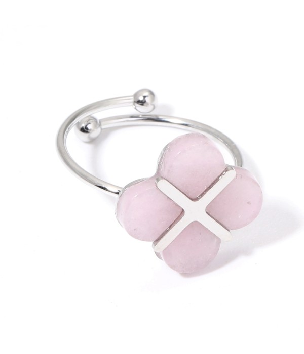 Anillos plateados con trébol de cuatro hojas multicolores