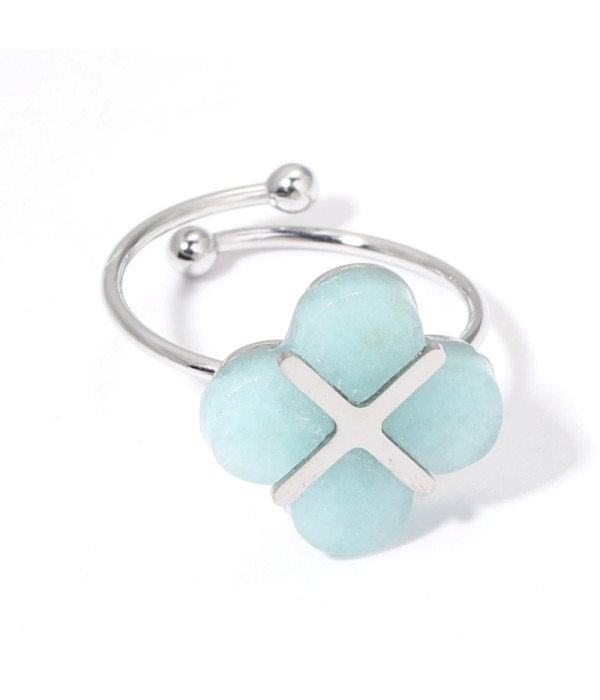 Anillos plateados con trébol de cuatro hojas multicolores