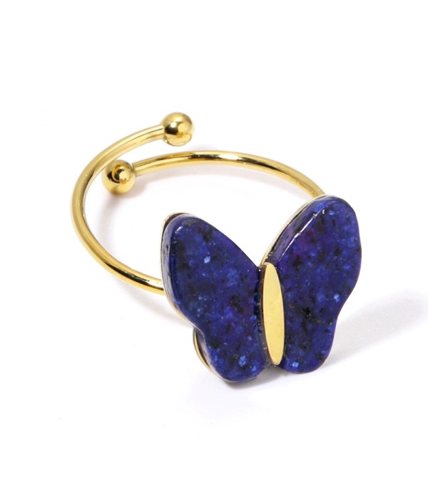 Anillos dorados con mariposa multicolores