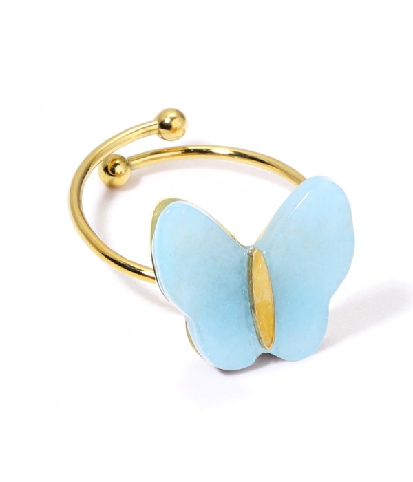 Anillos dorados con mariposa multicolores