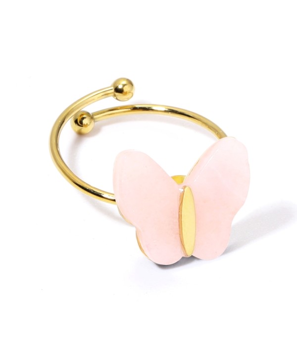 Anillos dorados con mariposa multicolores