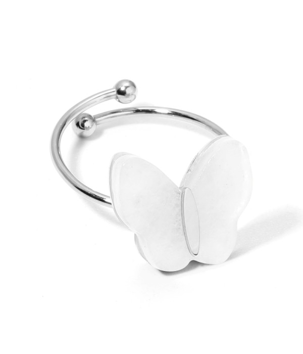 Anillos plateados con mariposa multicolores