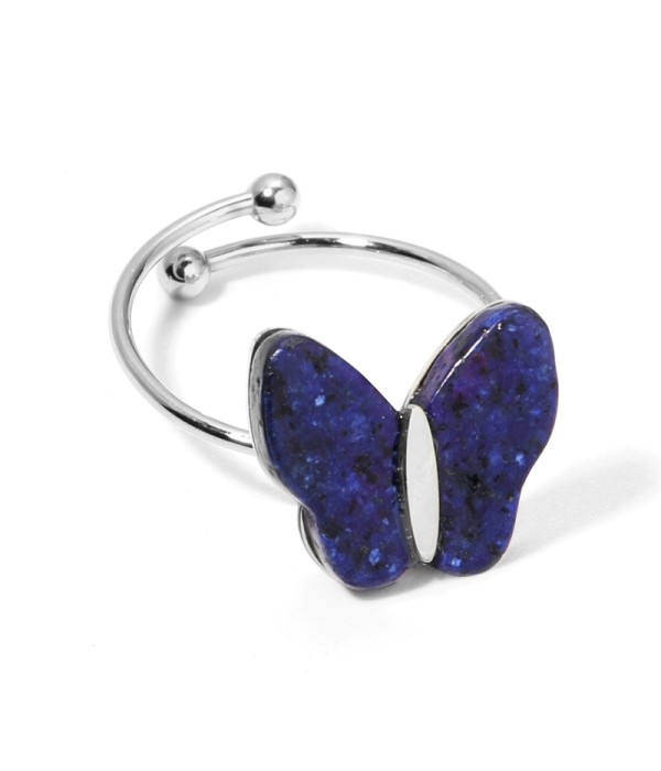 Anillos plateados con mariposa multicolores