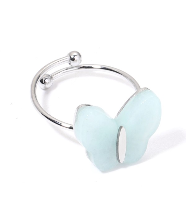 Anillos plateados con mariposa multicolores