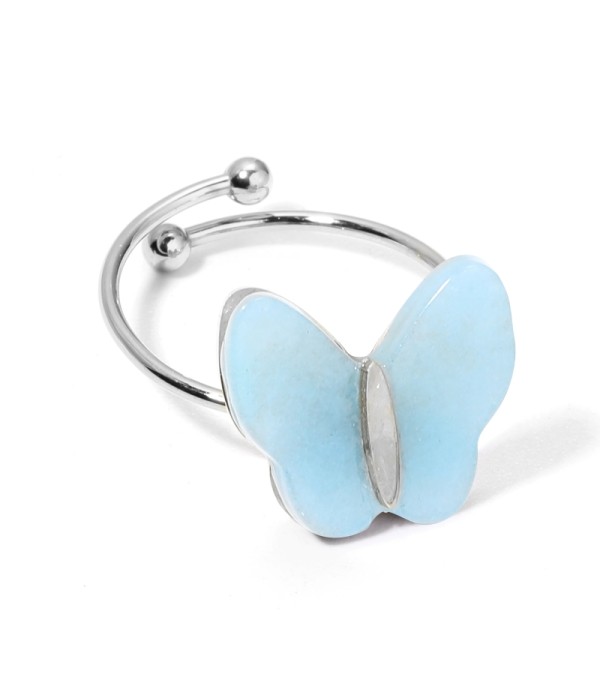 Anillos plateados con mariposa multicolores