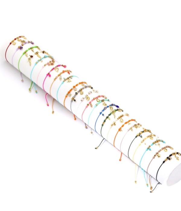 Conjuntos de pulseras de hilo ajustables con dijes dorados