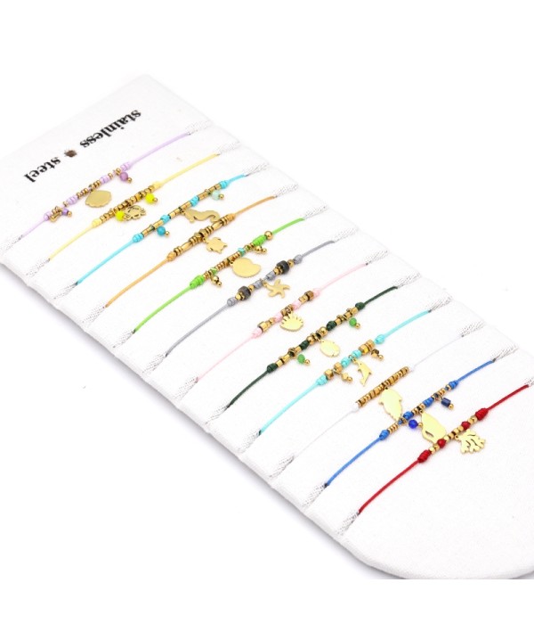 Conjuntos de pulseras de hilo ajustables con dijes dorados