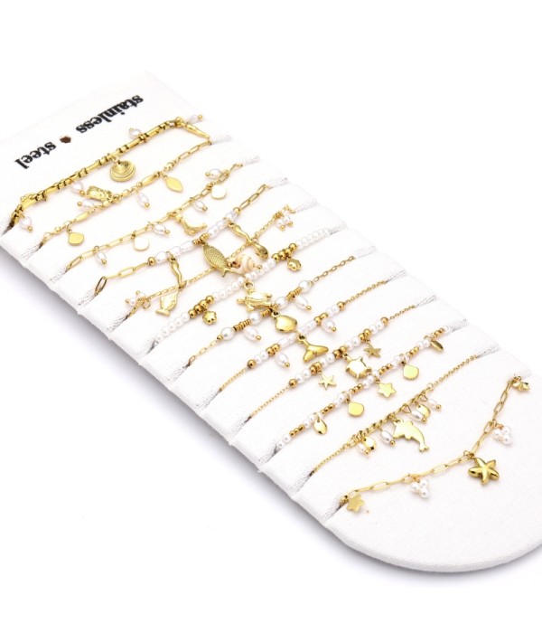 Conjuntos de pulseras de hilo ajustables con dijes dorados