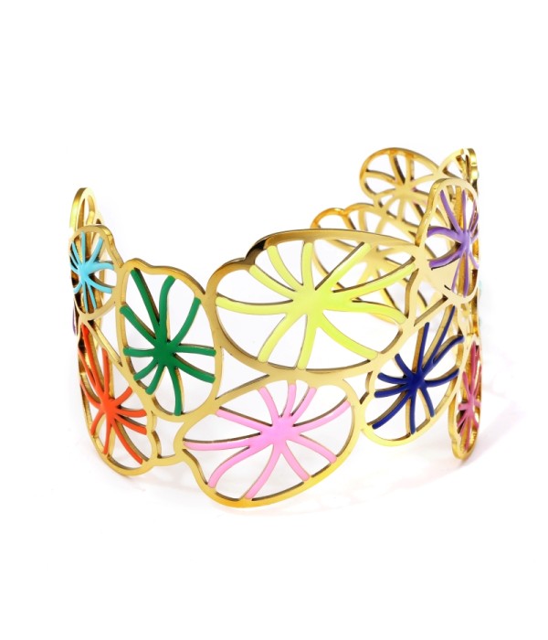 Brazalete ancho dorado de padrón hojas de loto