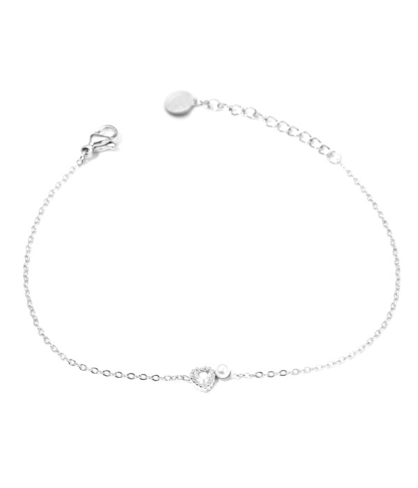 Pulsera con colgante de perla y circonita de corazón