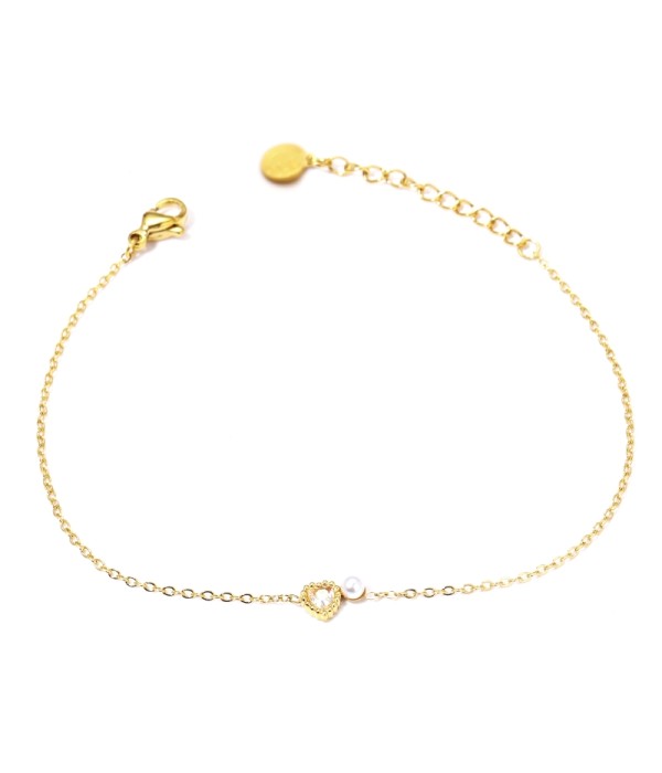 Pulsera con colgante de perla y circonita de corazón