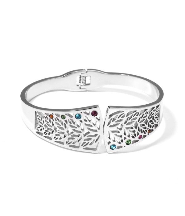 Pulsera rígida plateada calada de árbol