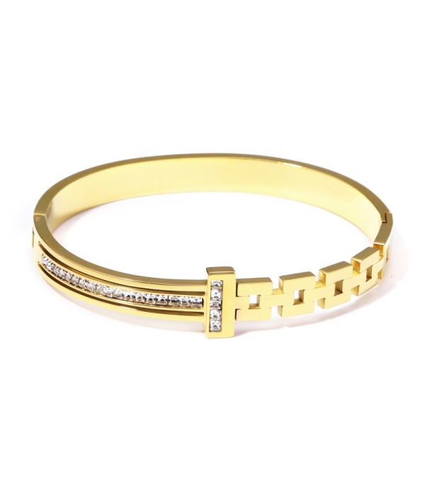 Pulsera rígida dorada con circonitas