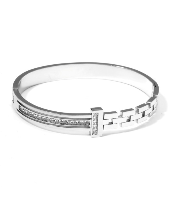 Pulsera rígida plateada con circonitas