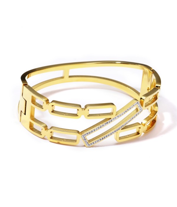 Brazalete dorada abierta calado de rectángulos