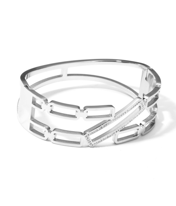 Brazalete plateado abierto calado de rectángulos