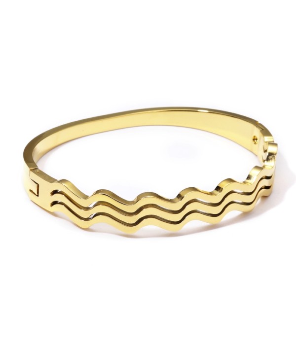 Pulsera rígida dorada de ondas