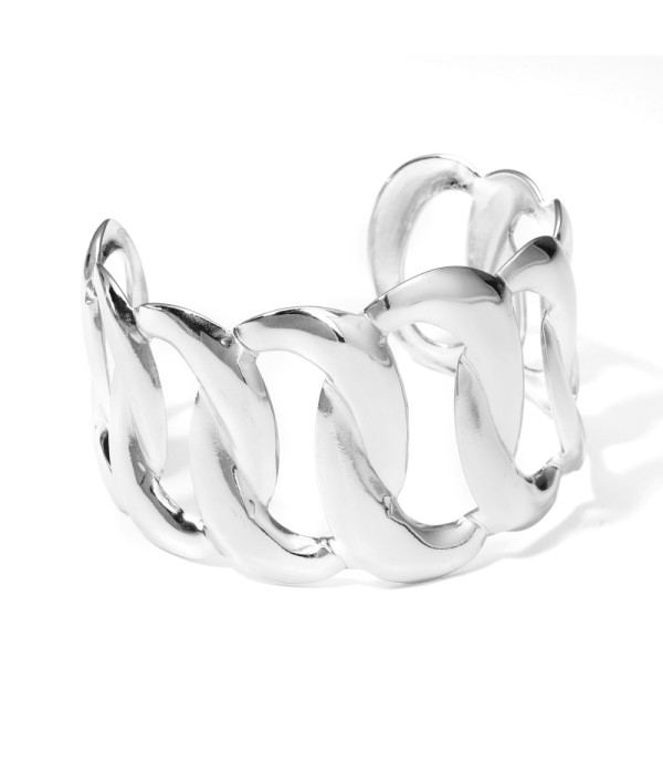 Brazalete plateado abierto de cadenas anchas