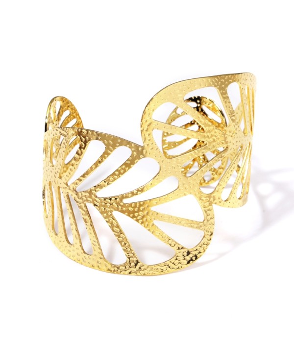 Brazalete ancho dorado de padrón hojas de loto