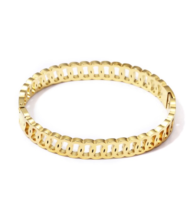 Pulsera rígida dorada de aros entrelazados
