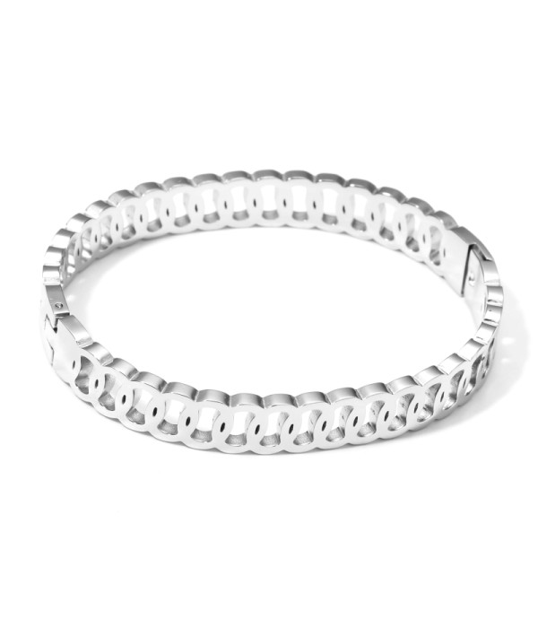 Pulsera rígida plateada de aros entrelazados