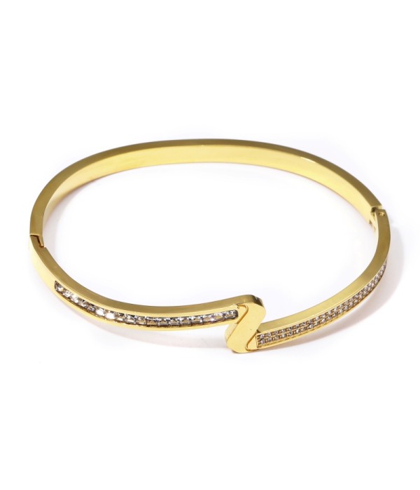 Pulsera rígida dorada de líneas