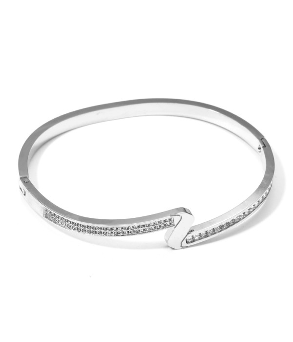 Pulsera rígida plateada de líneas