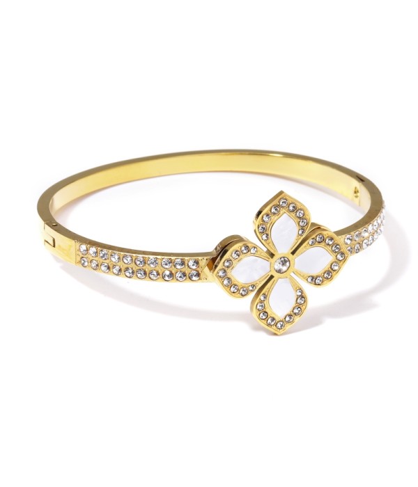 Pulsera rígida dorada con flor