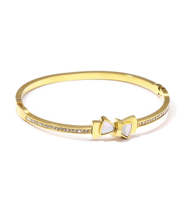 Pulsera rígida dorada con lazo