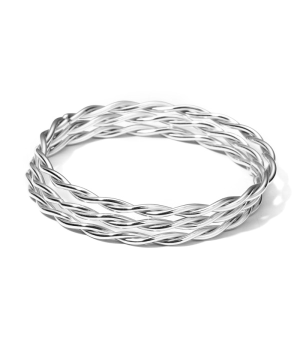 Pulsera rígida plateada trenzada