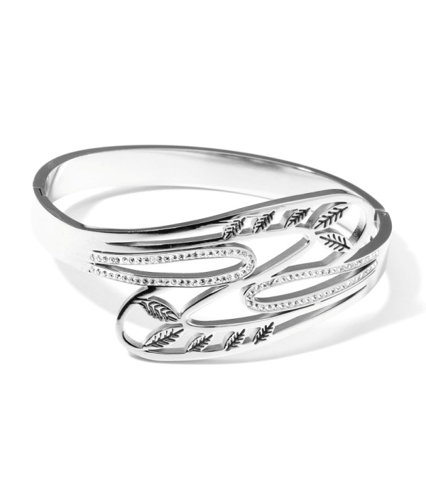 Pulsera rígida plateada calada de hojas