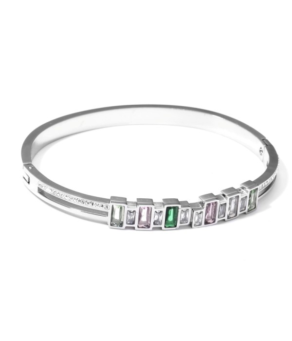 Pulsera rígida plateada tipo manguito