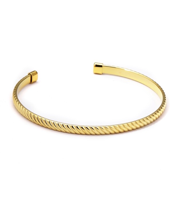 Pulsera rígida dorada abierta texturizada trenzada