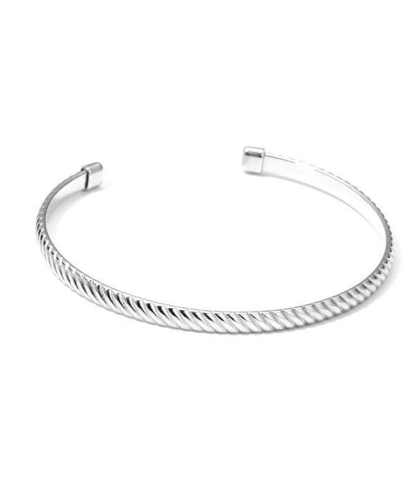 Pulsera rígida plateada abierta texturizada trenzada