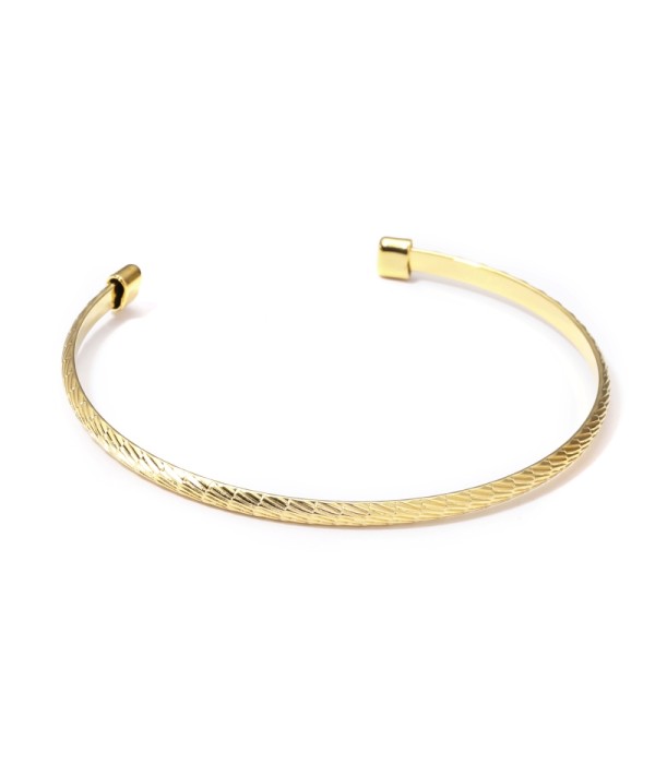 Pulsera rígida dorada abierta con trama