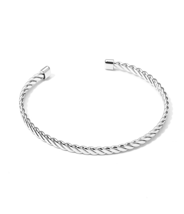 Pulsera rígida plateada abierta trenzada